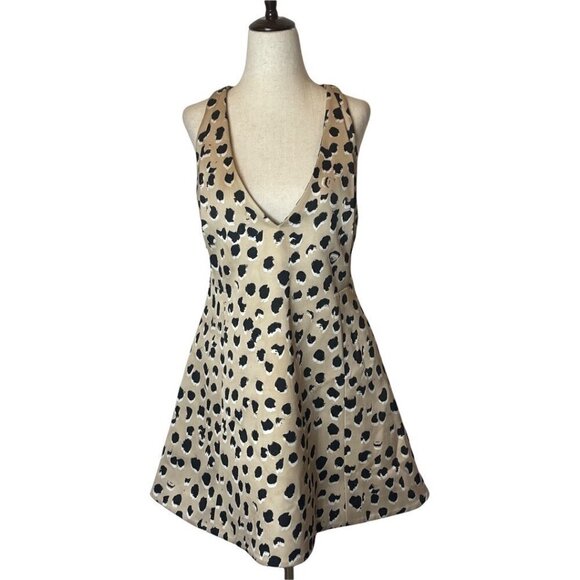 Cameo‎ Tan Black and White Leopard Print V Neck Sleeveless Mini Dress Size S - Picture 4 of 16